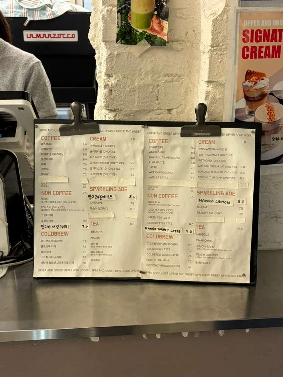 Drink menu board at Upper and Under