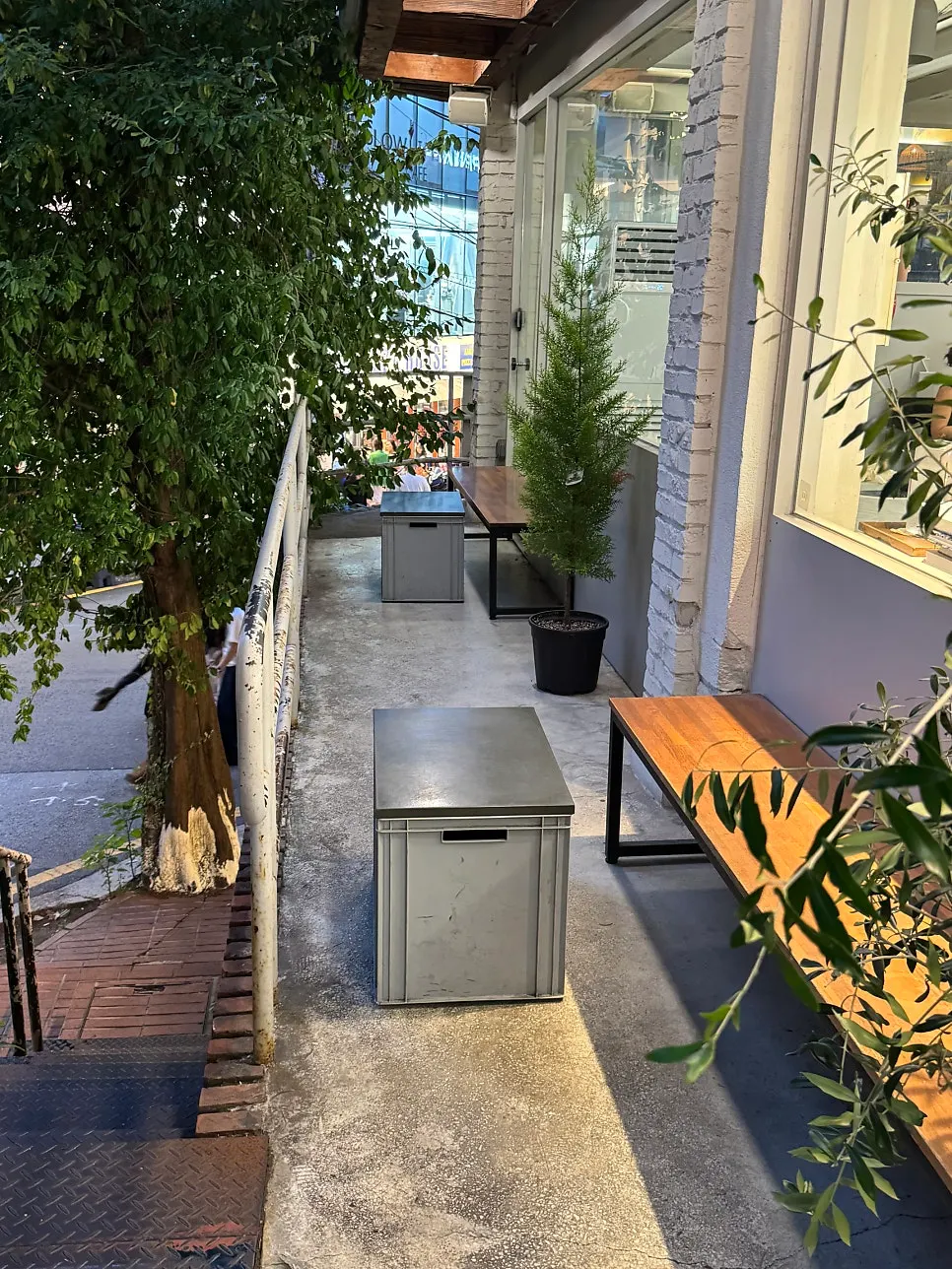 Exterior near the building entrance of Upper and Under