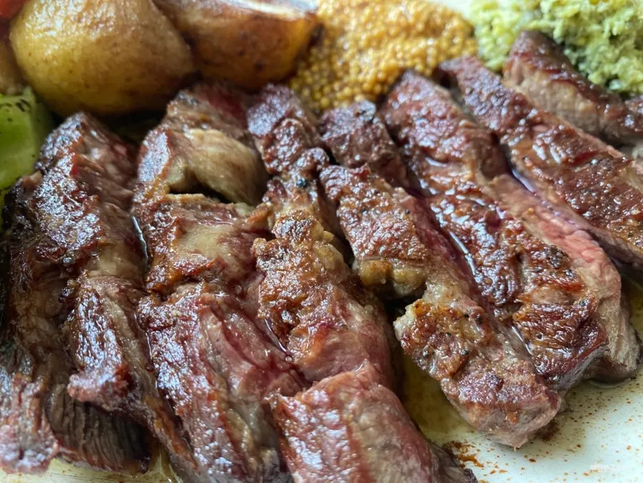 Steak cut into bite-sized pieces