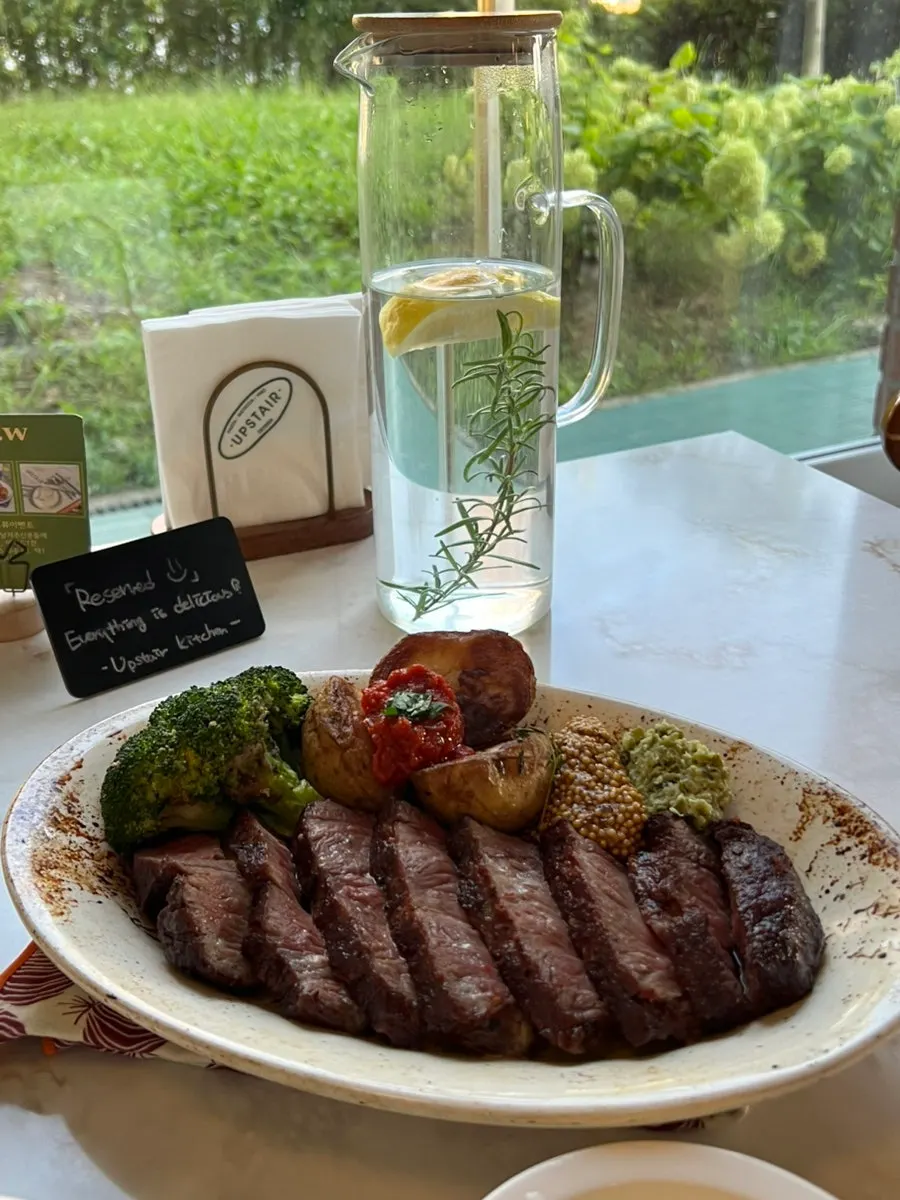 Premium wagyu sirloin steak plated medium