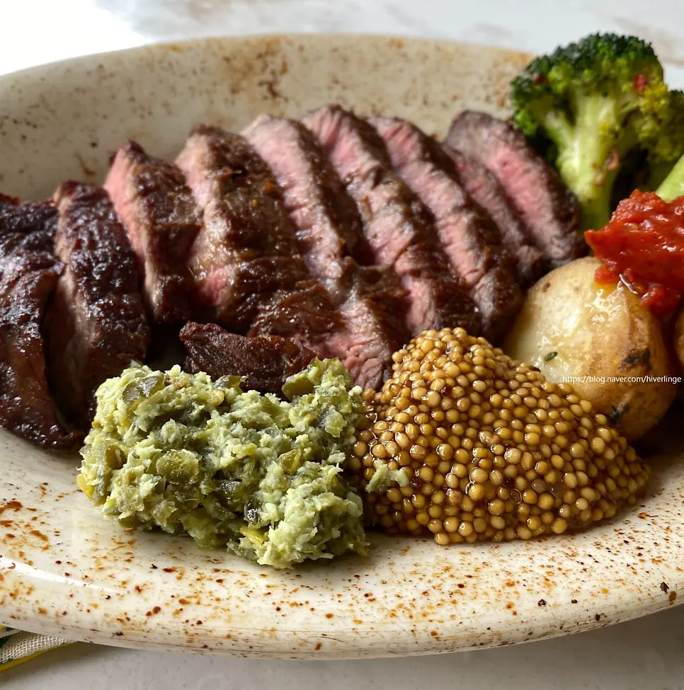 Sirloin steak cooked medium and sliced