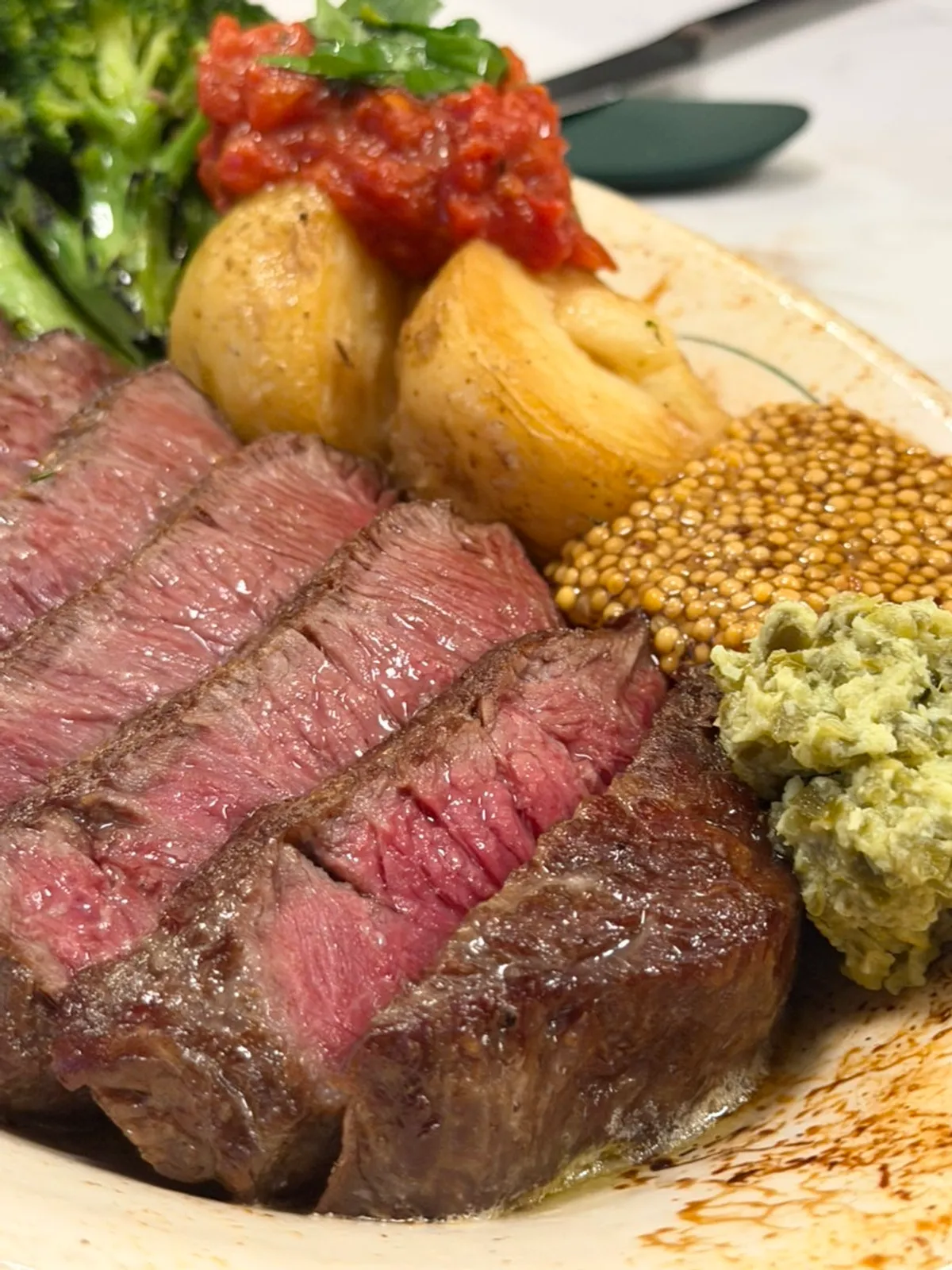 Cross-section of a thickly cut sirloin steak