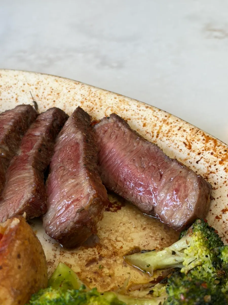 A seared piece of the steak
