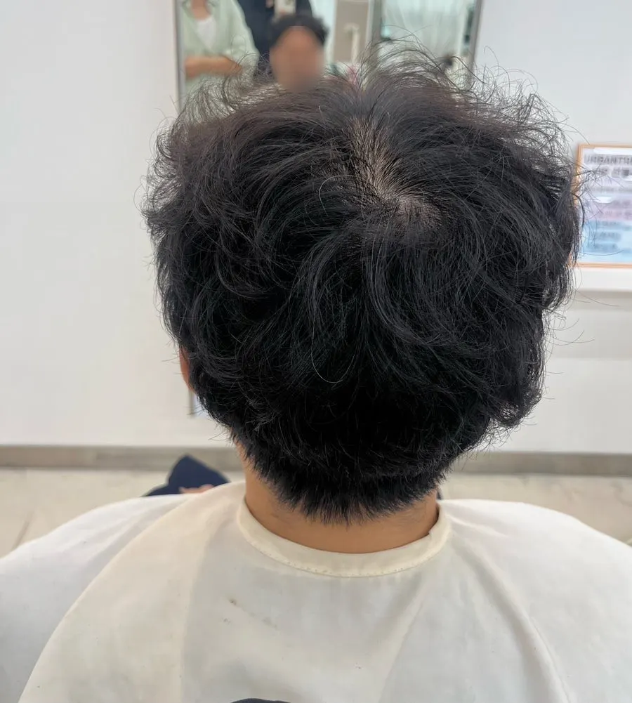 아이롱펌 전 가라앉은 머리 모습