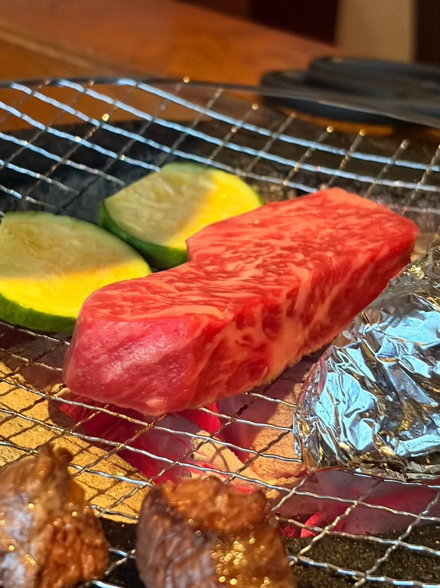 A piece of hanwoo tenderloin grilled one at a time