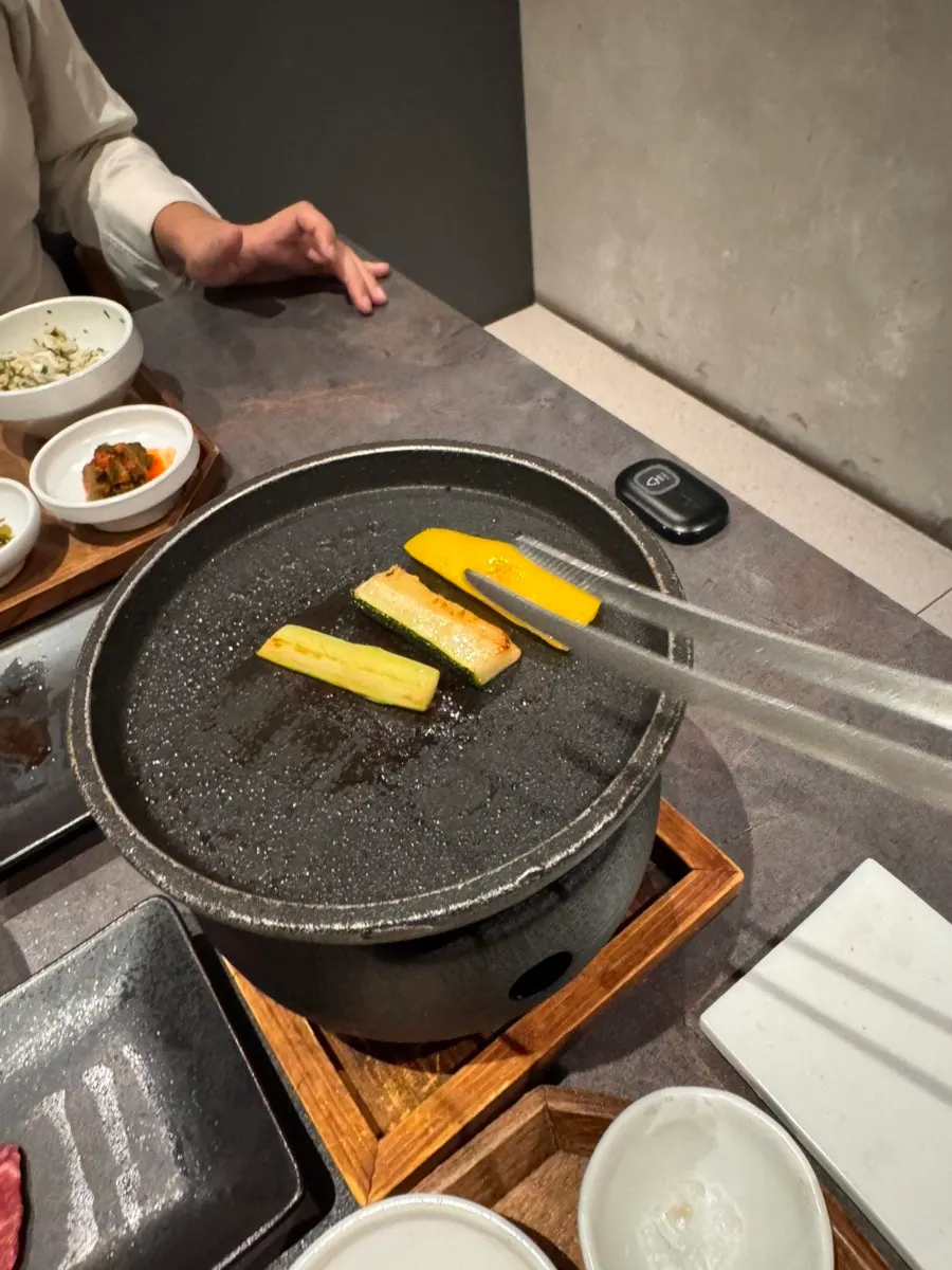 Individual tabletop grill for cooking hanwoo and vegetables