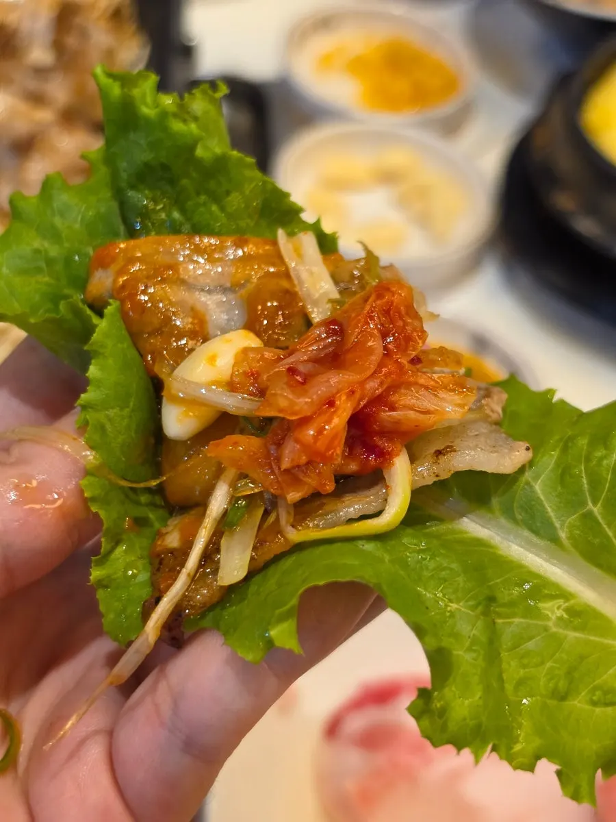 Frozen pork belly with ssamjang and green onion shreds