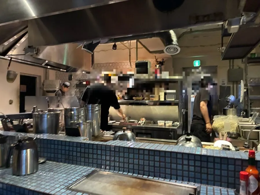 Griddle set into the bar table