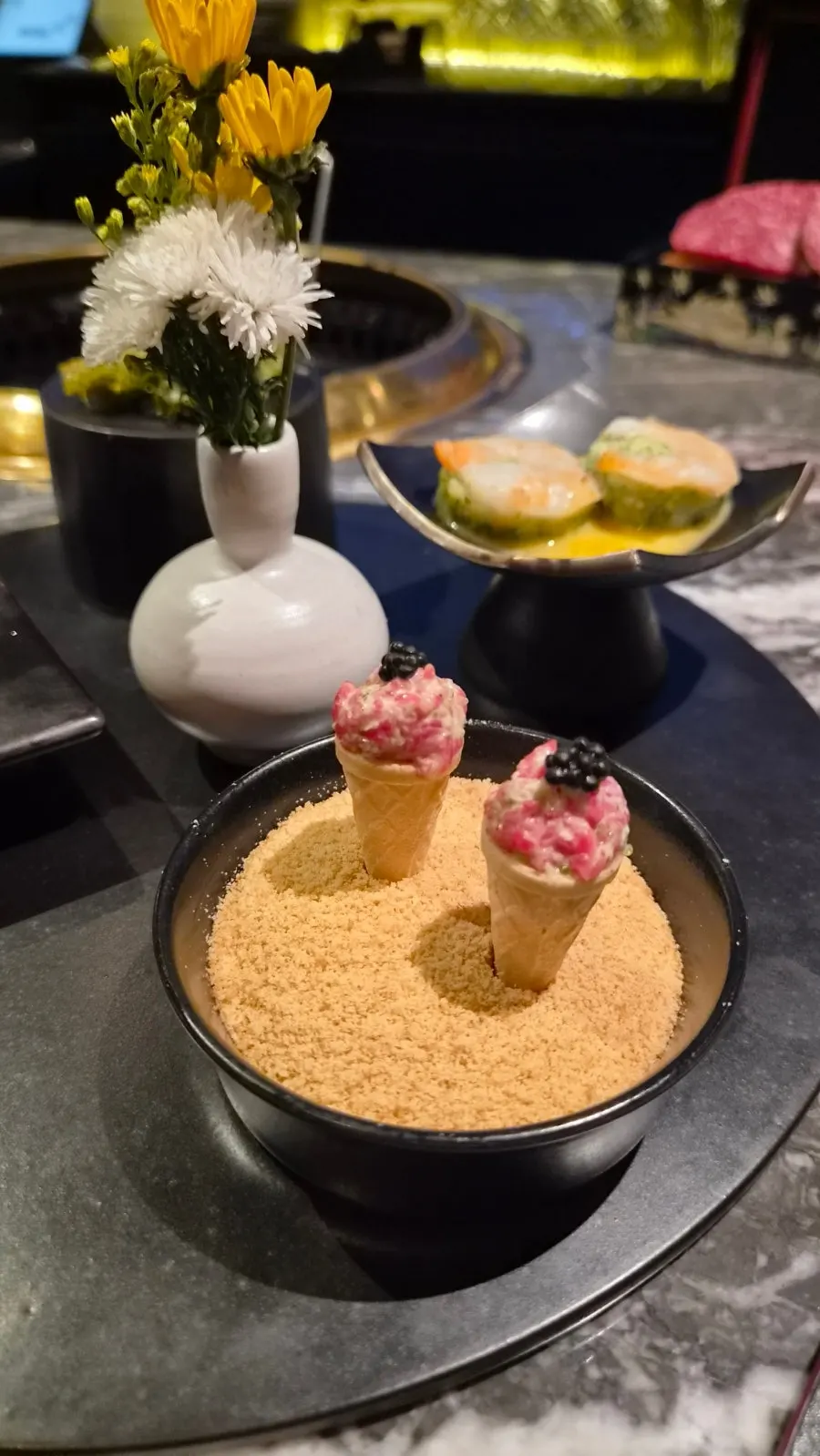 Hanwoo bone broth served in a small cup