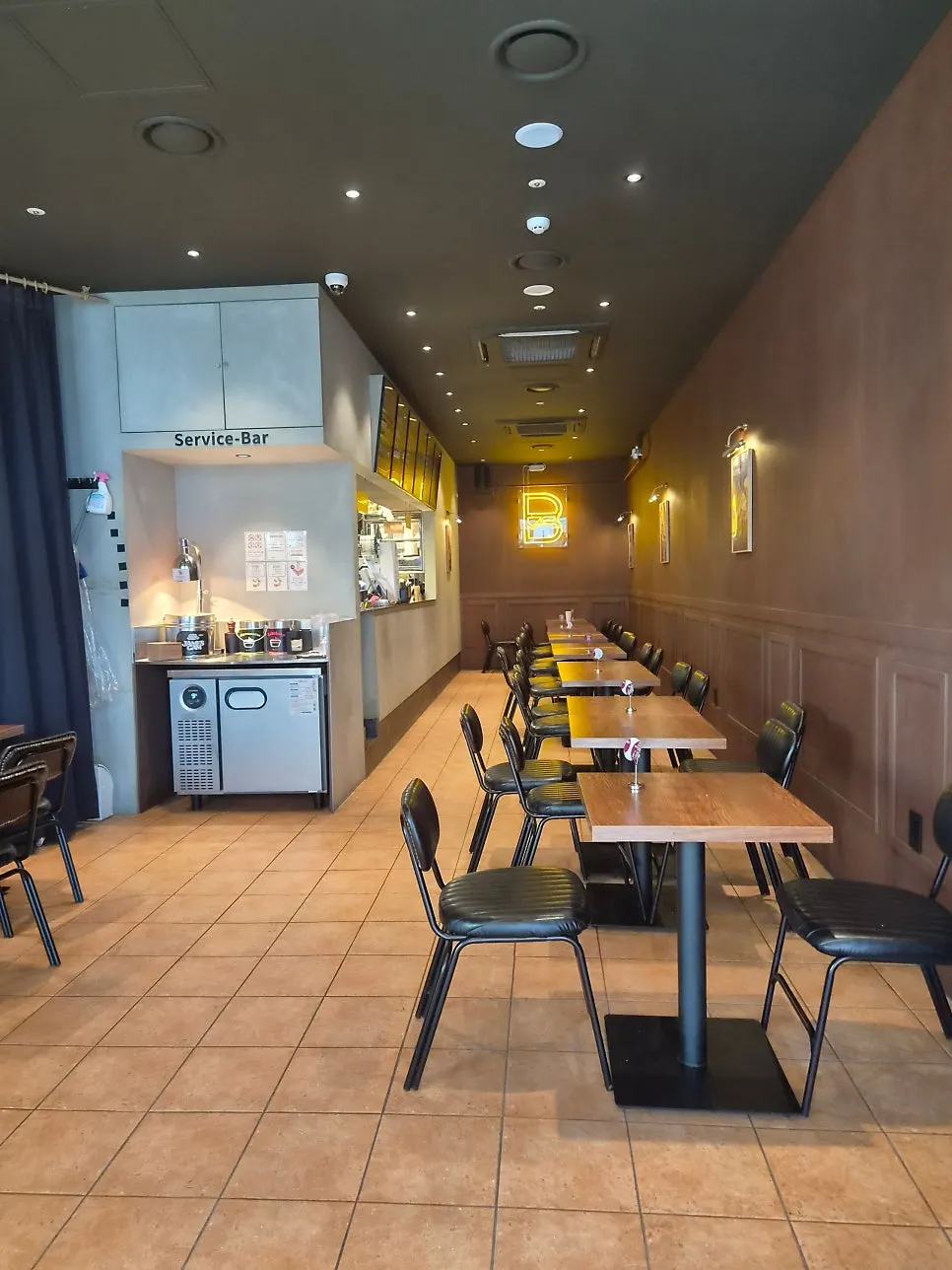 Store interior with generously spaced seating