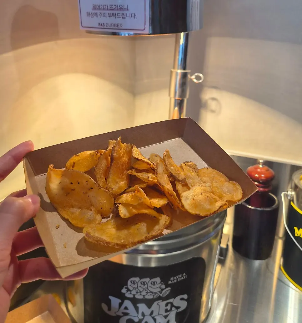 Self-serve potato chips piled on a plate