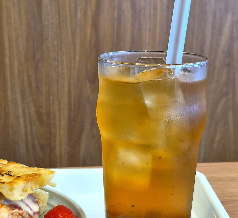 Close-up of Benetto's Summer Apple drink