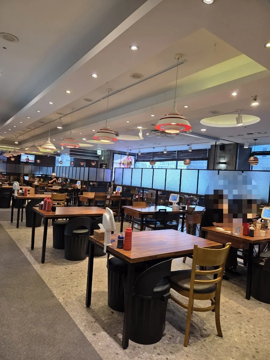 Brightly lit interior of the restaurant