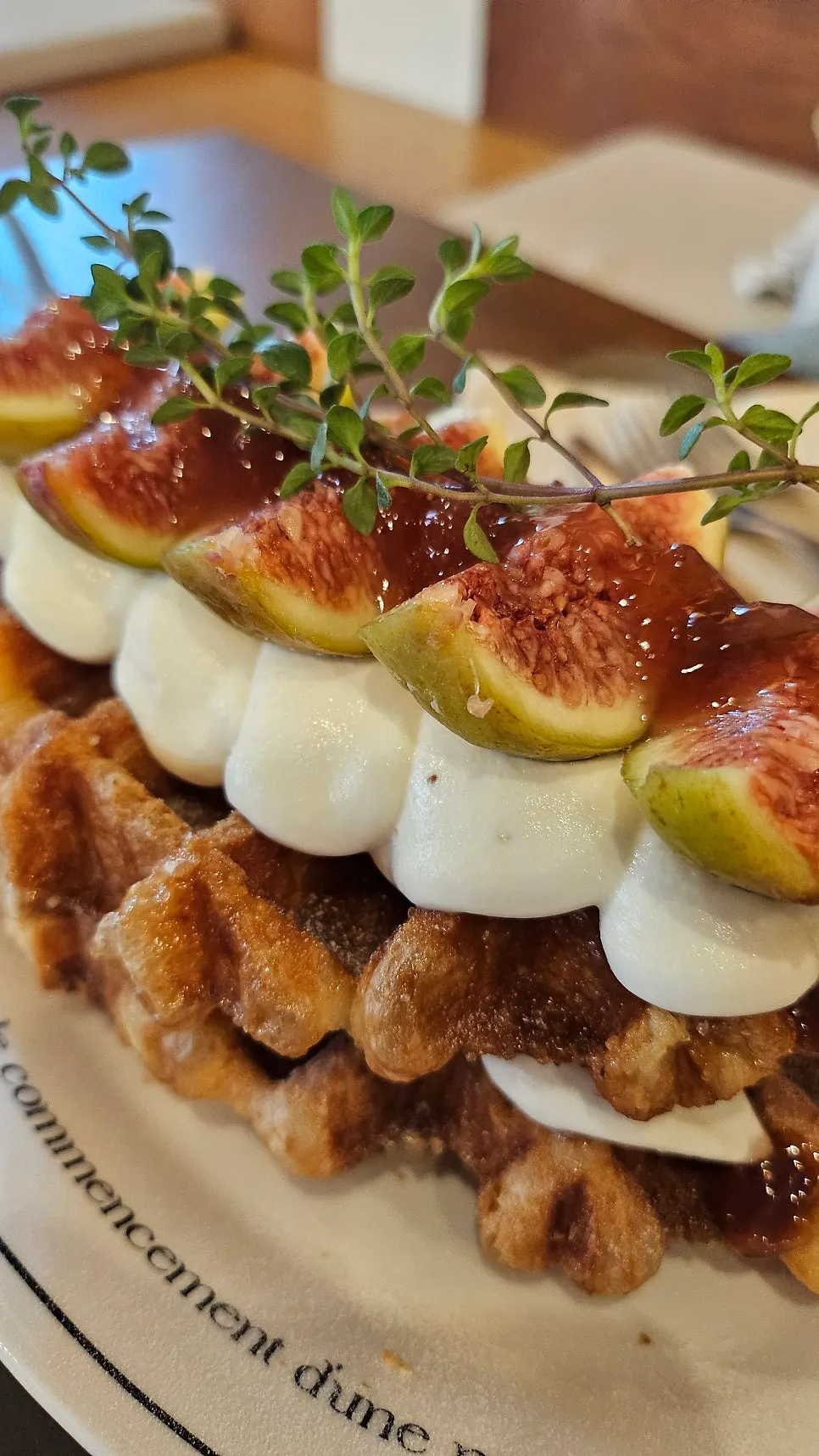 Plate of croffle topped with jam-drizzled figs