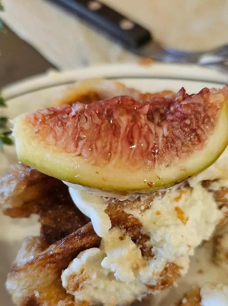 A bite of croffle enjoyed alongside coffee