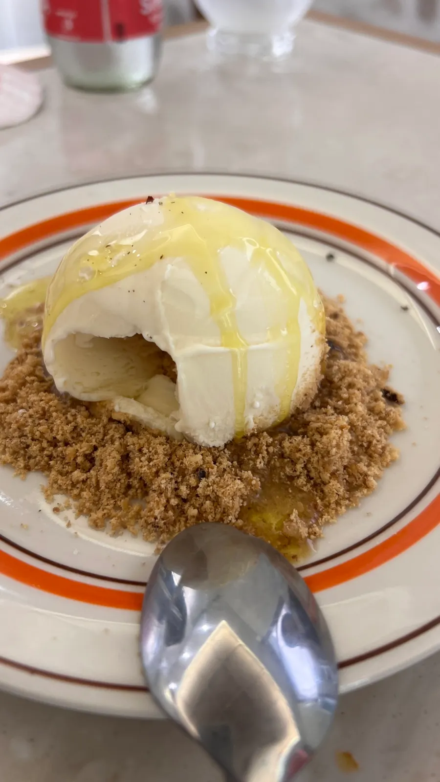 Vanilla ice cream topped with Maldon salt and pepper