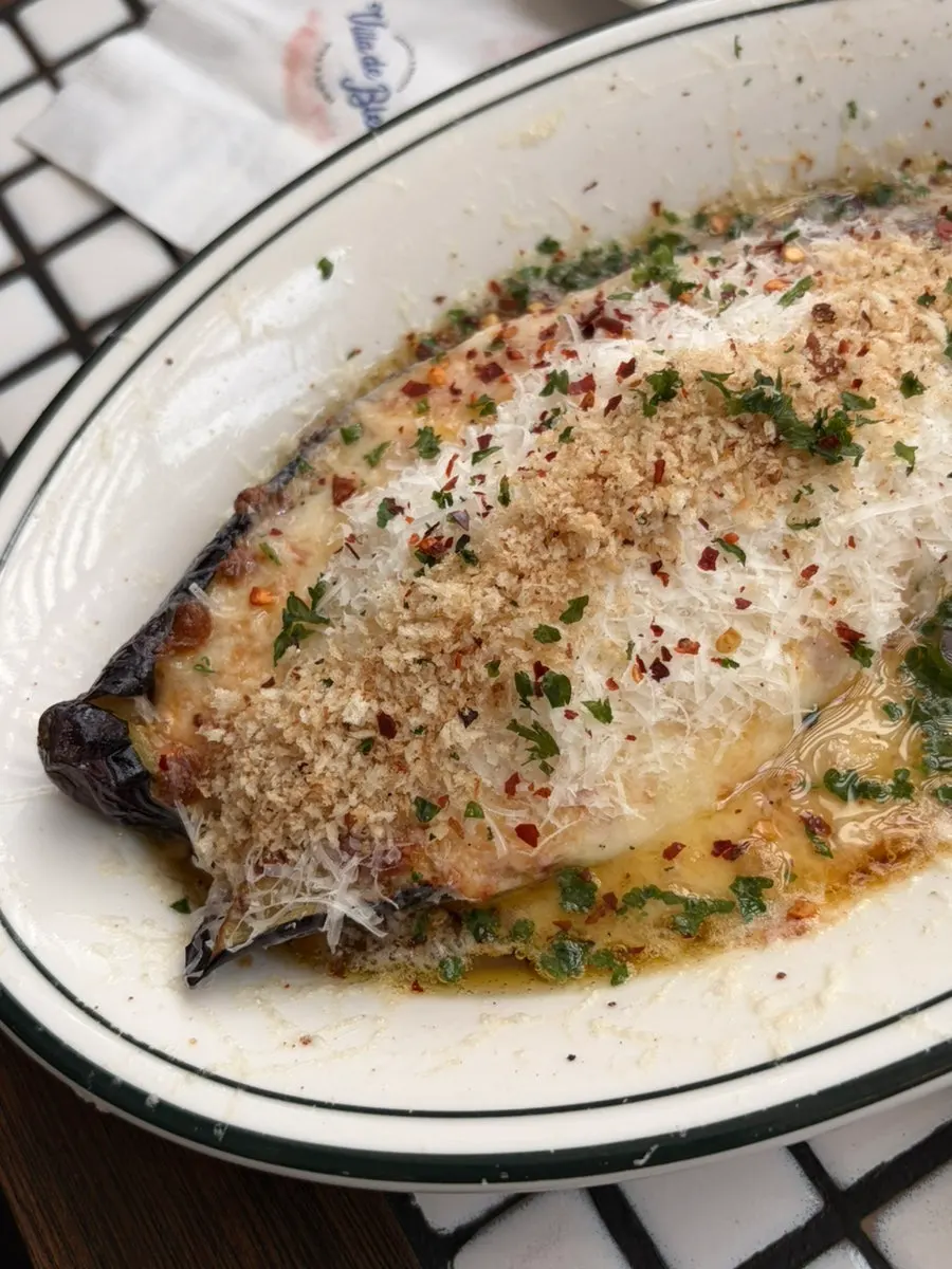 Whole eggplant melanzane gratin