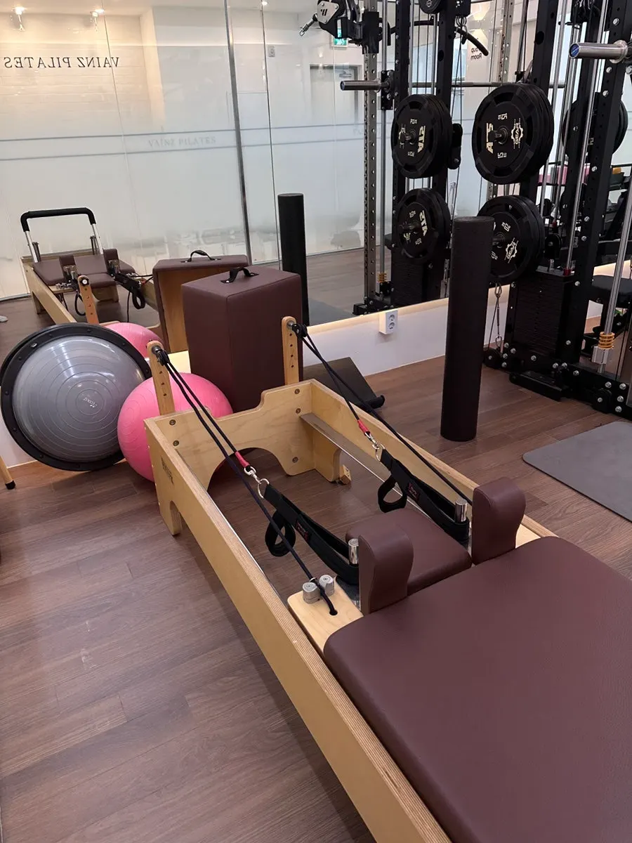 Neatly organized interior of the Pilates studio