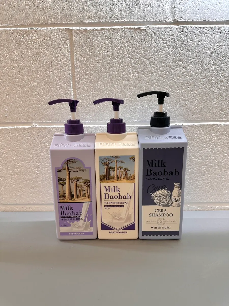 Shower room stocked with cleansing products