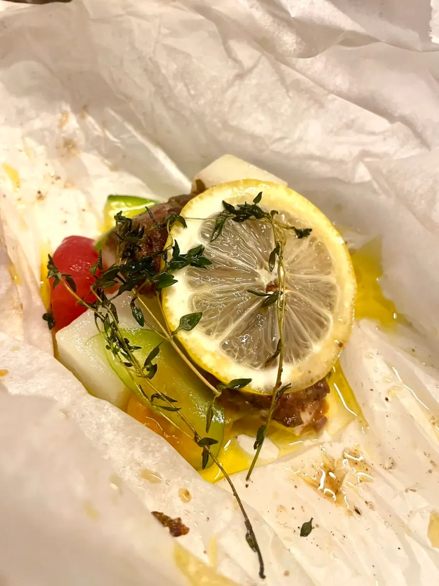 Sea bream baked in the oven with vegetables