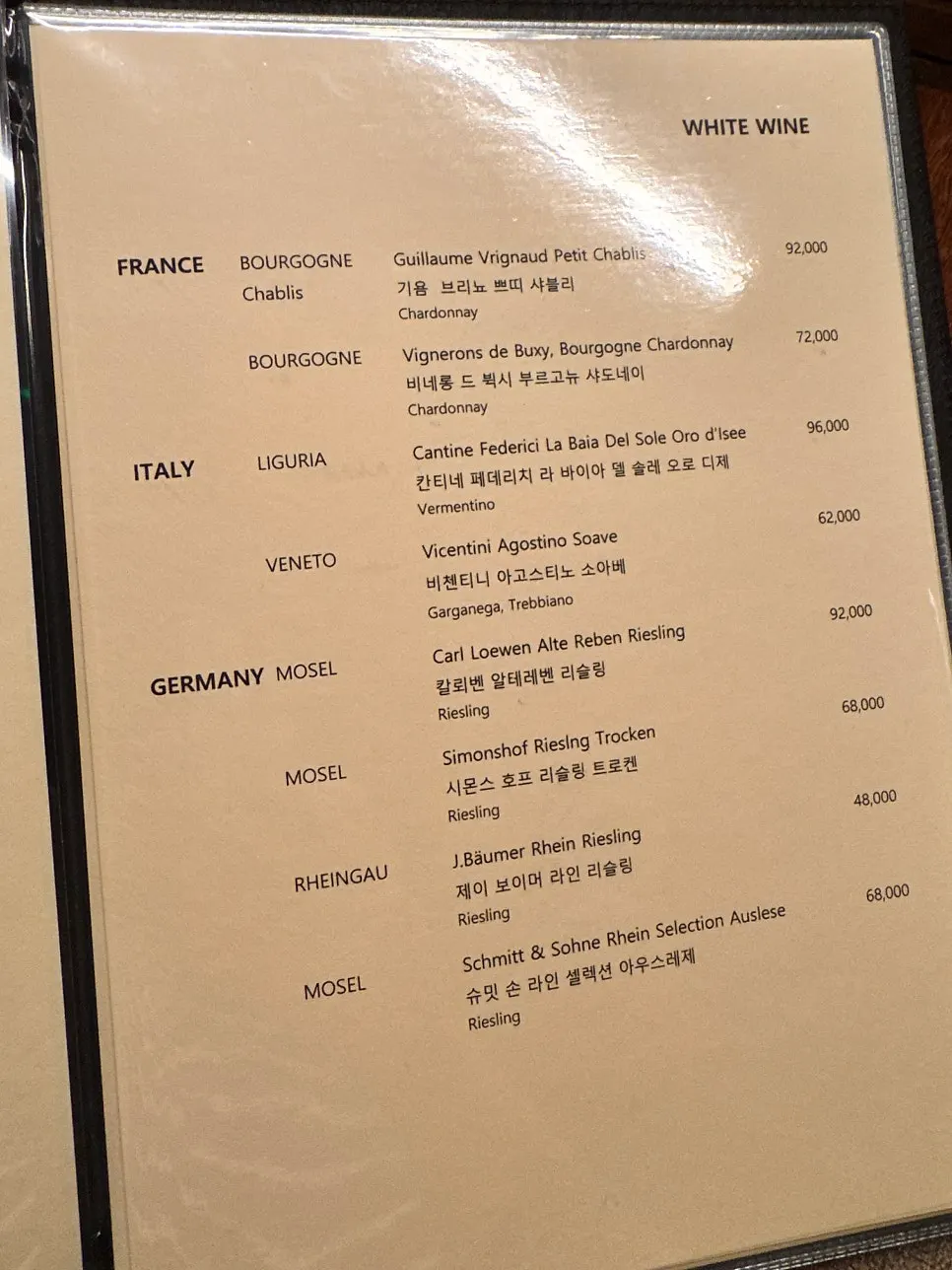 Sparkling wine list page