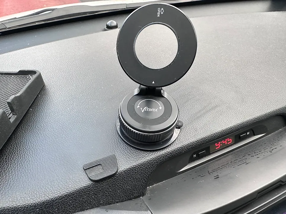 MagSafe mount attached to the front of the car