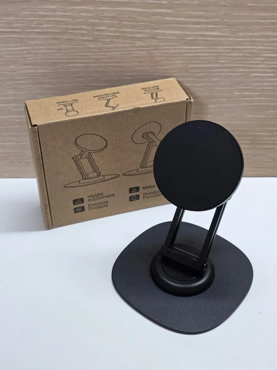 Portable MagSafe stand used on a small table