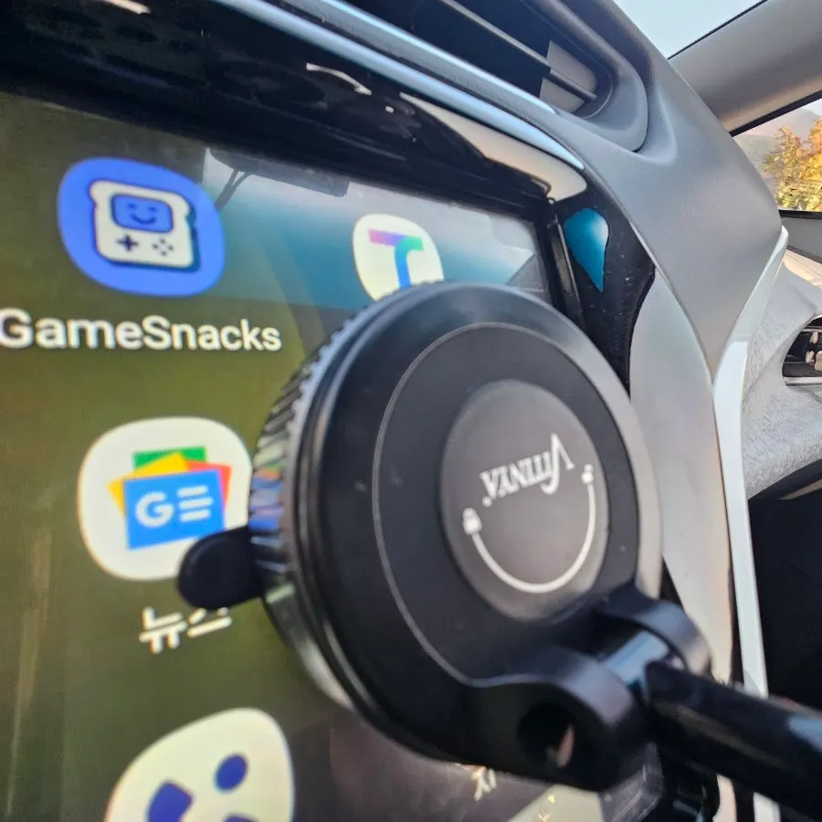 Car interior with smartphone mount in use