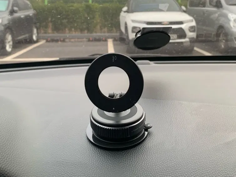 Round pad for mounting on a curved dashboard