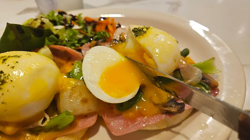 A plate of eggs Benedict at Vivid13