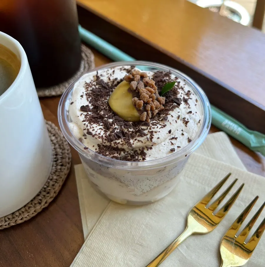 Close-up of the chestnut tiramisu at Café Buajang