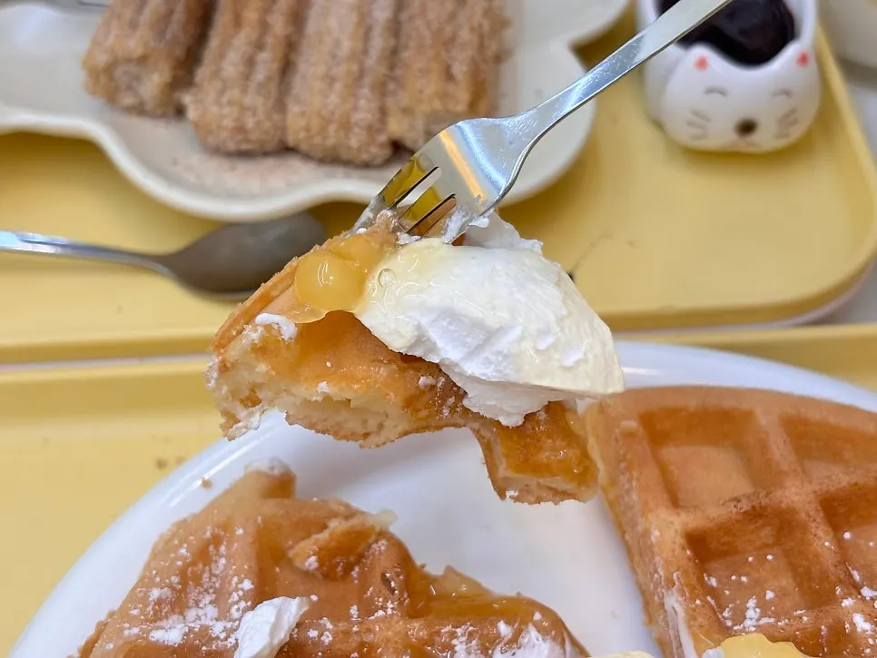 A chewy piece of apple cream waffle
