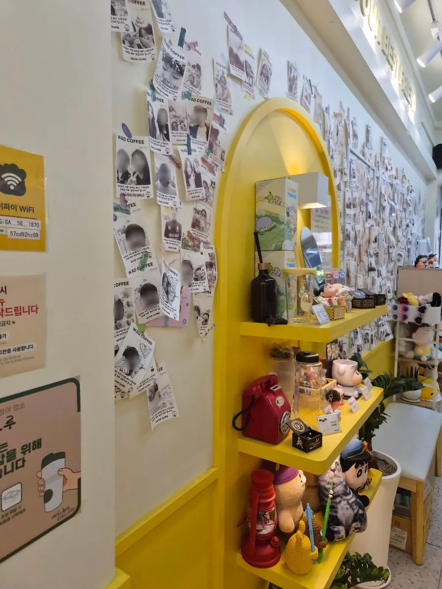 Indoor table and mascot Wardi inside Ward Coffee Gusan Station Branch