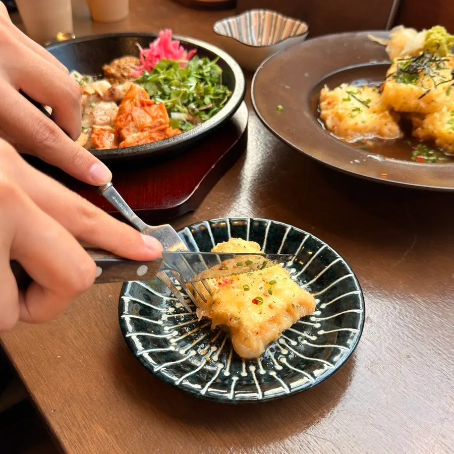 Agedashi tofu showing soft tofu beneath the batter