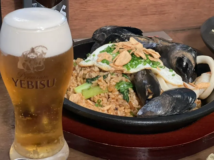 Wakoan's seafood fried rice on a hot plate