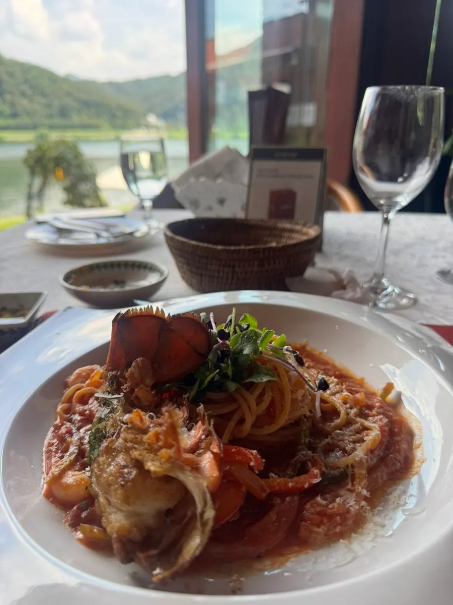 Seafood pasta served as the main