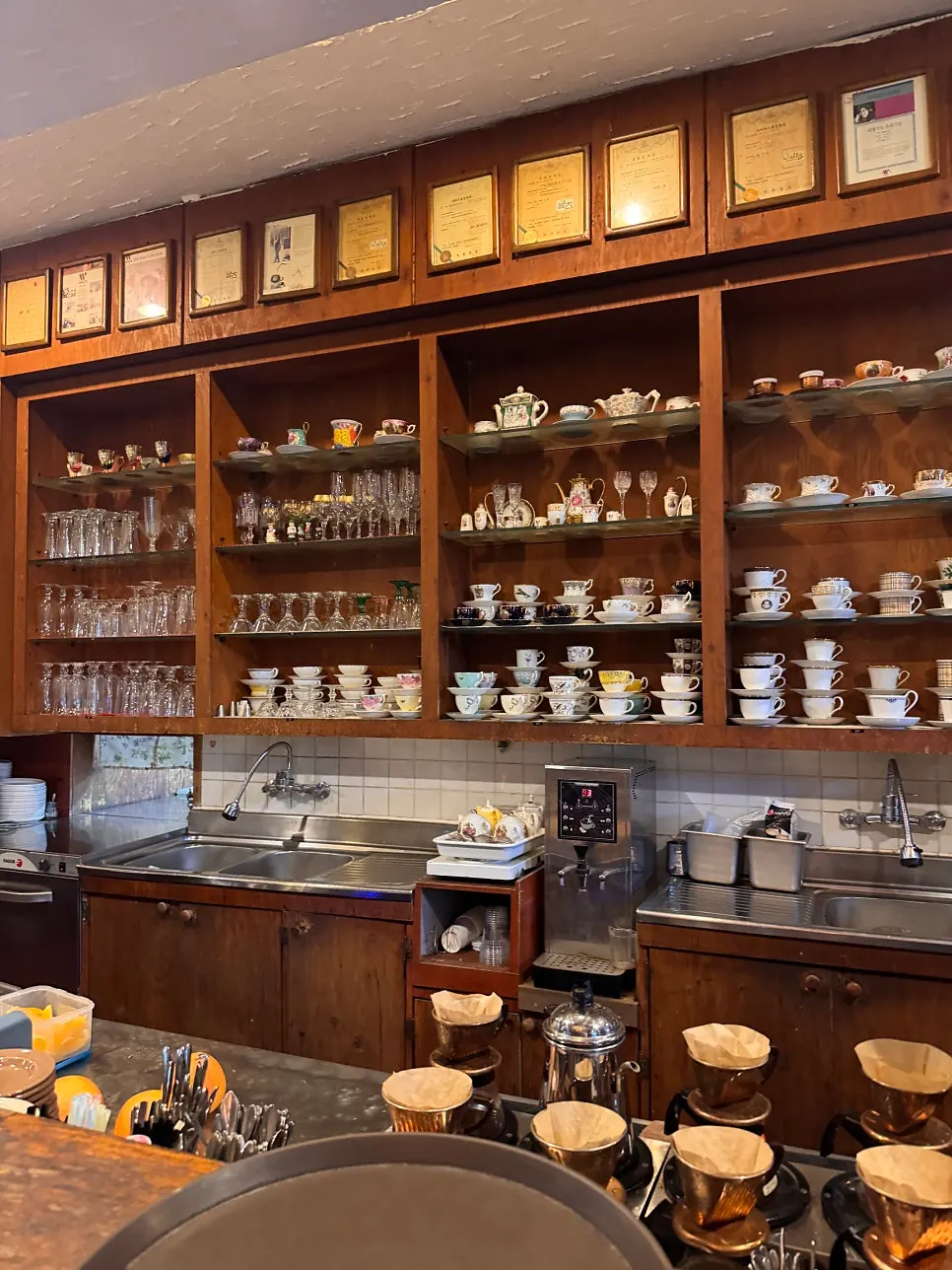 Display of fine teacups collected from various countries