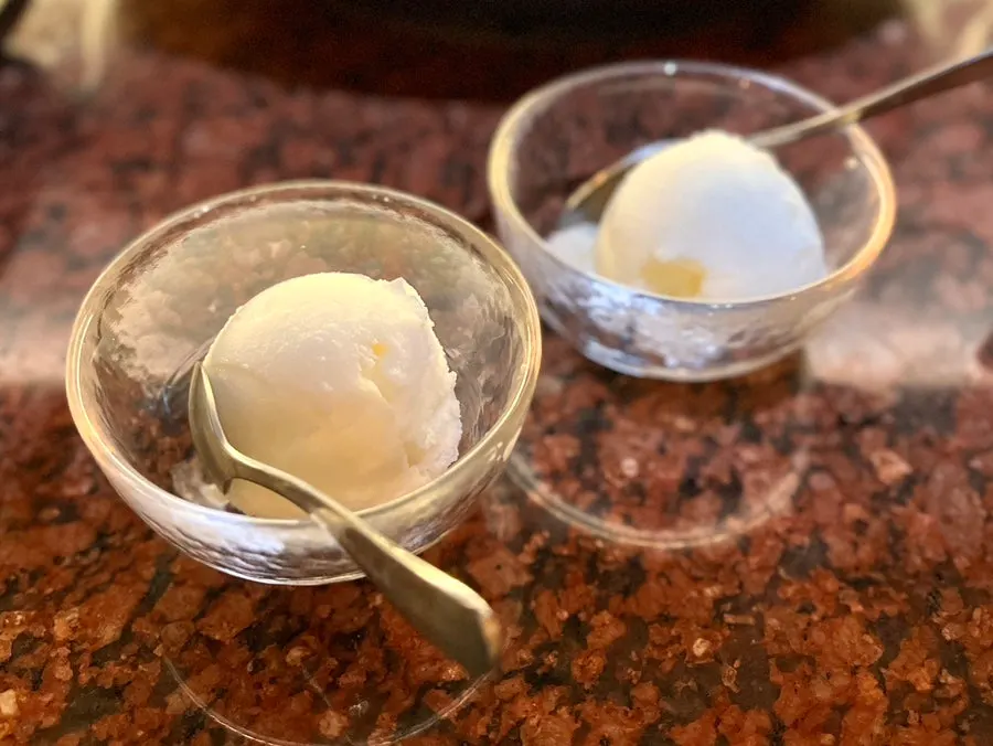 Sherbet dessert served at the end of the meal
