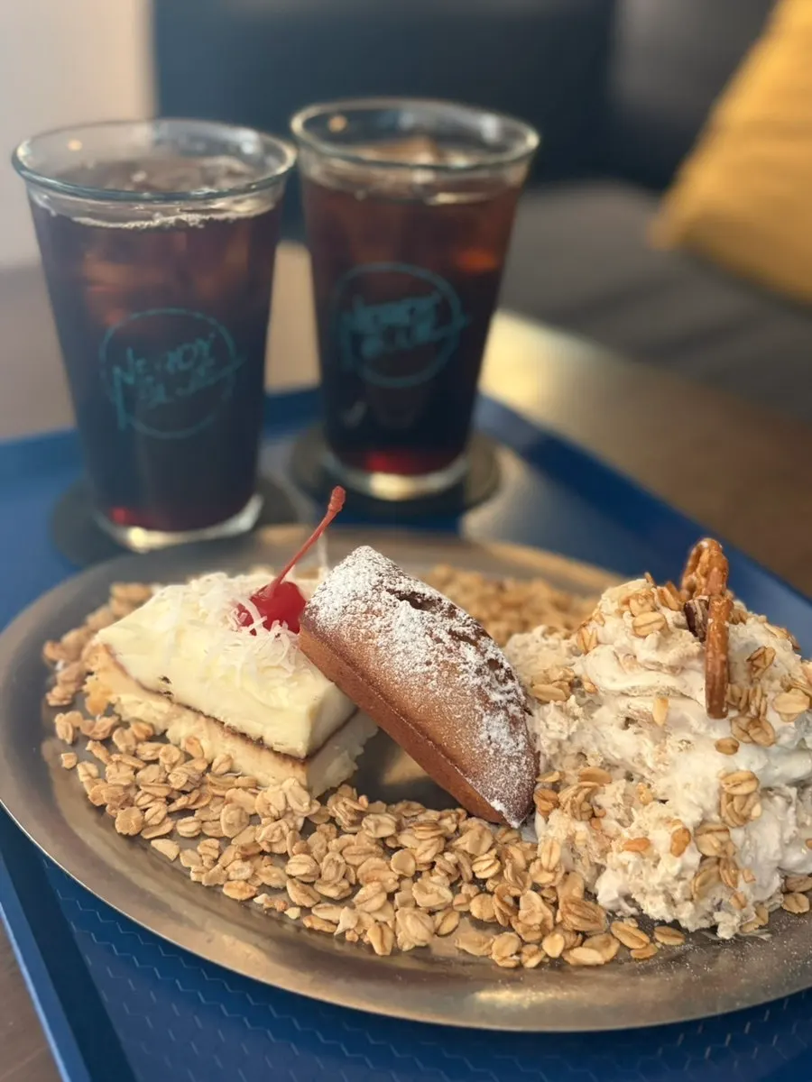 Financier paired with cold brew coffee