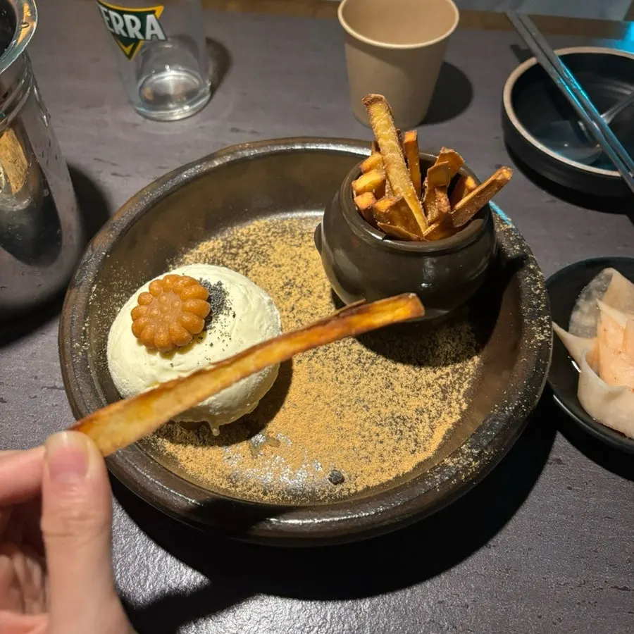 Sweet potato yakgwa ice cream and sweet potato sticks