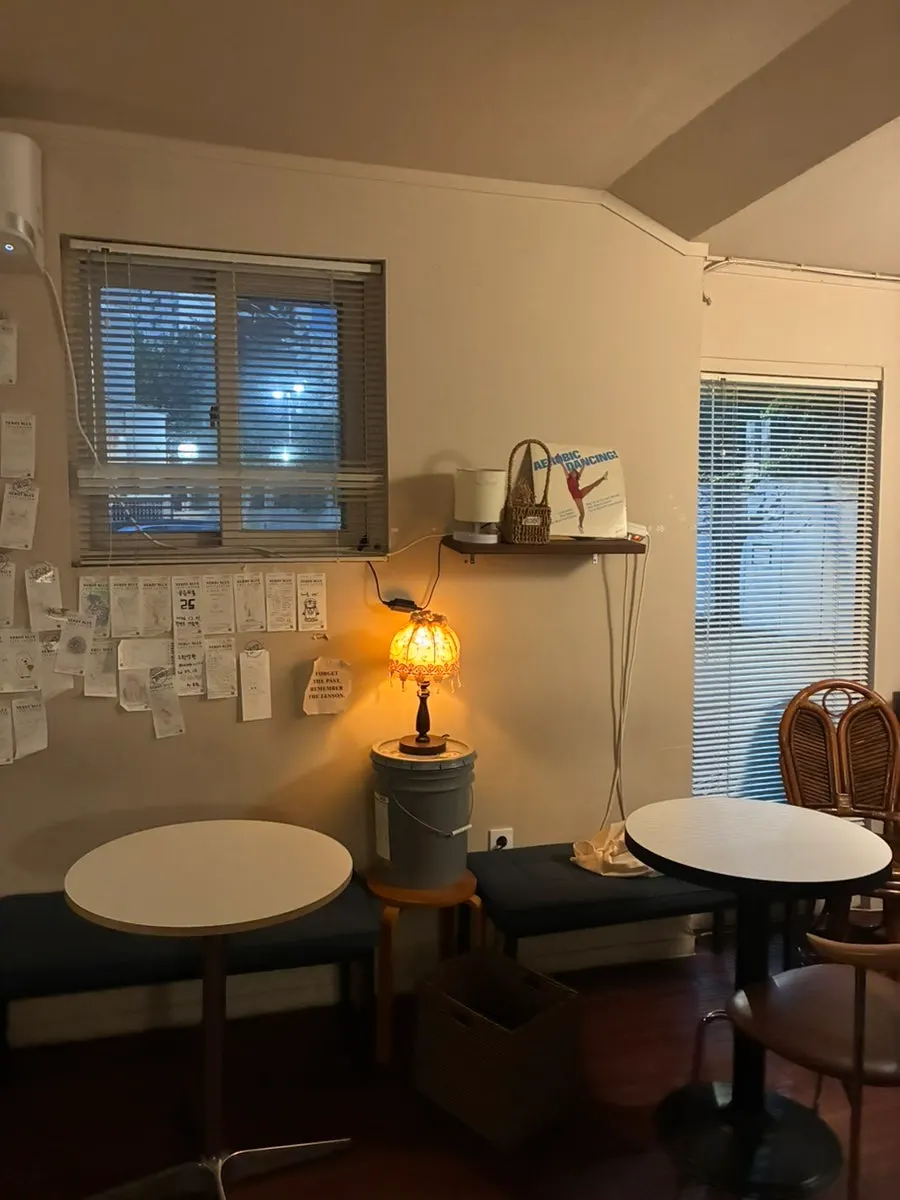 Cozy interior seating layout of the café