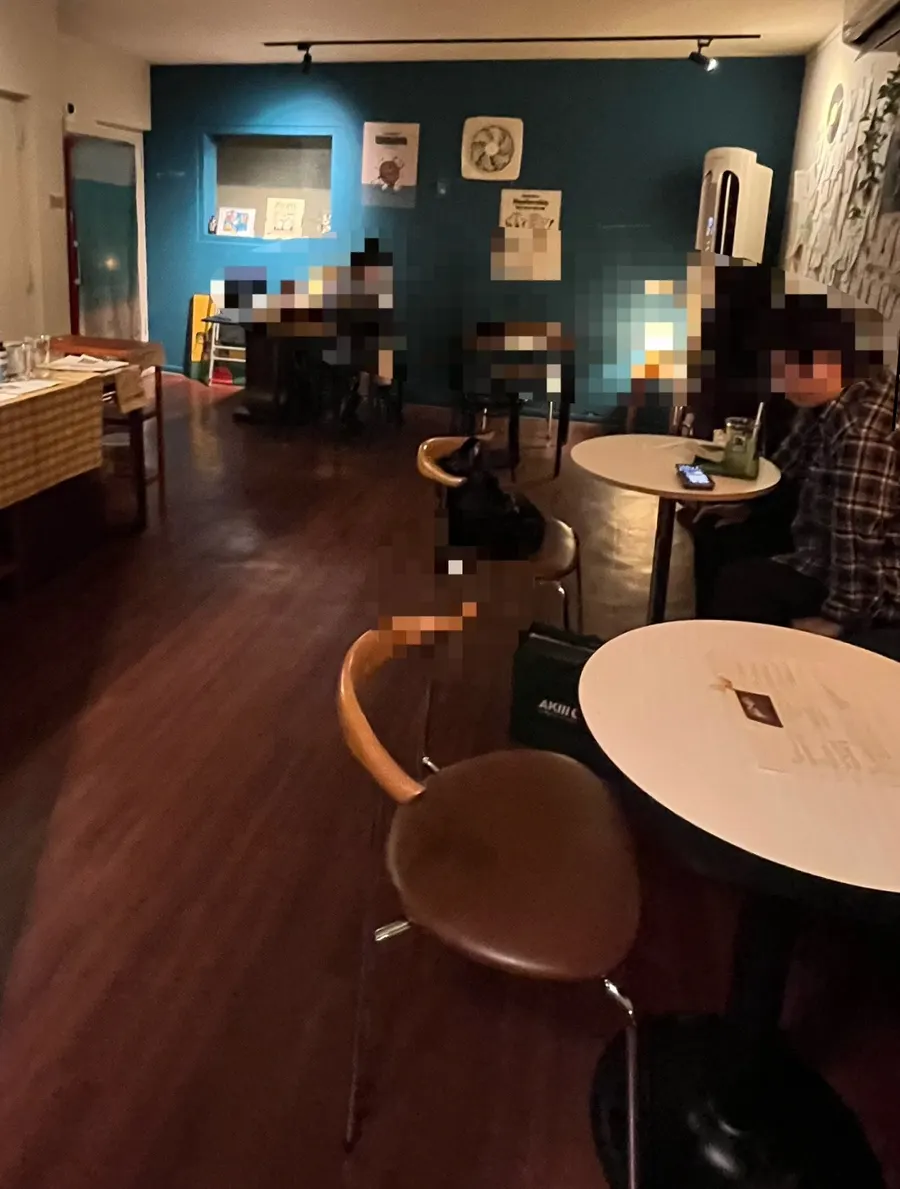 Low-lit interior of Nerdy Blue Burrow