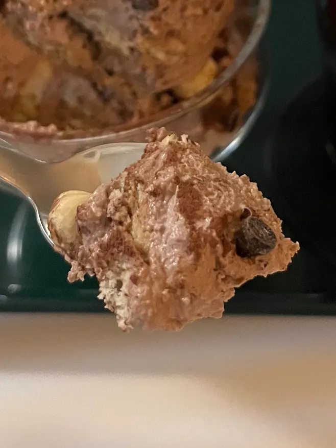 Cross-section of the hazelnut choco pudding after a few spoonfuls