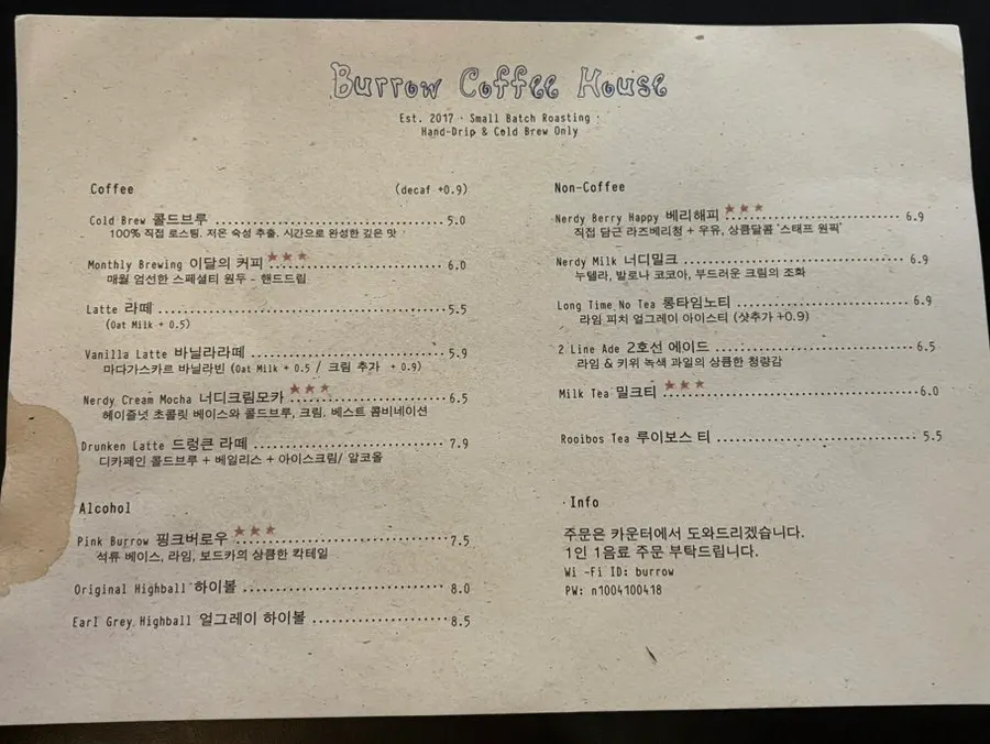 Cold brew and hand-drip coffee menu board