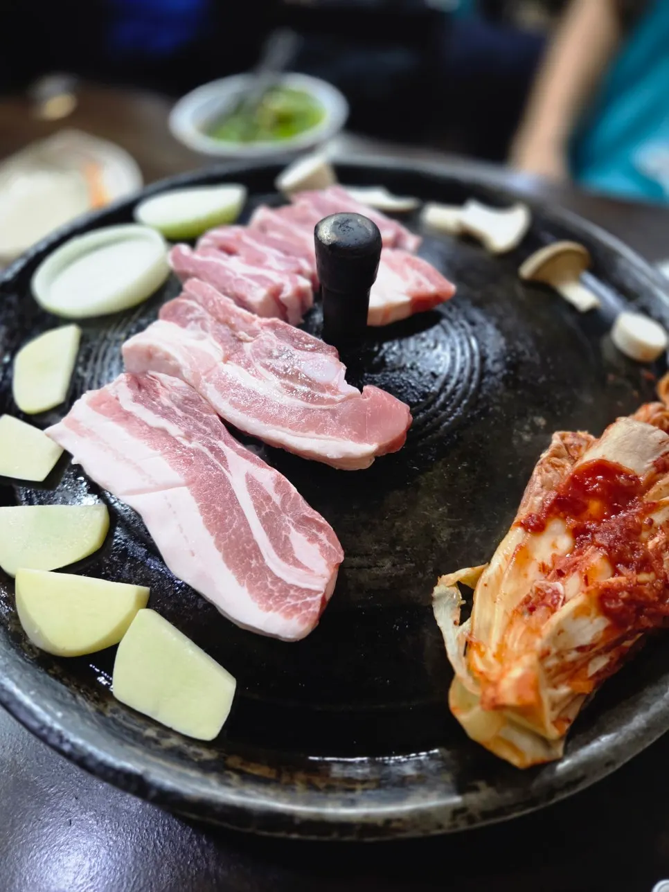 Plate of domestic raw pork belly