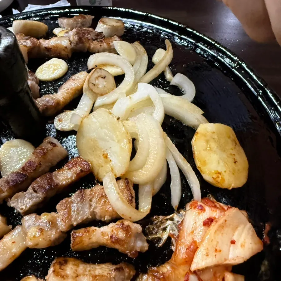 Inside the kimchi jjigae with tofu and pork