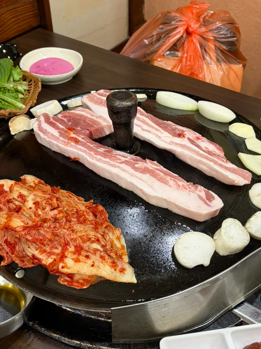 Close-up of fresh pinkish-red pork belly