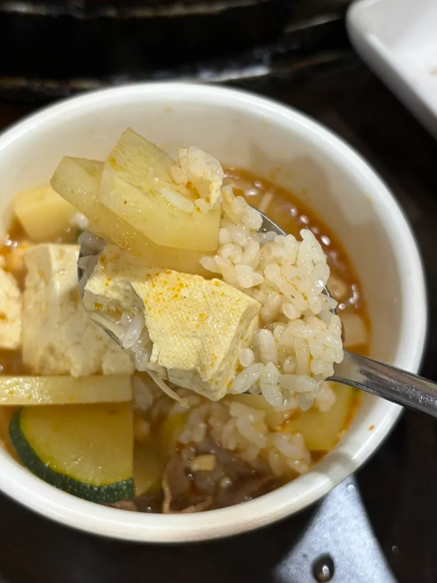 Doenjang stew loaded with beef brisket and vegetables