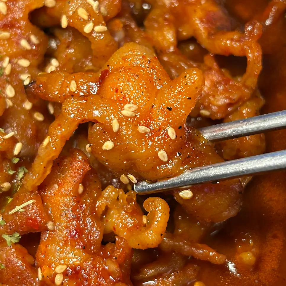 A single bite of boneless chicken feet