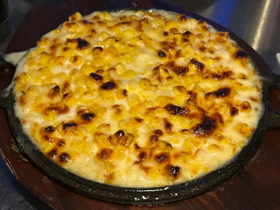 Generous oven-baked corn cheese